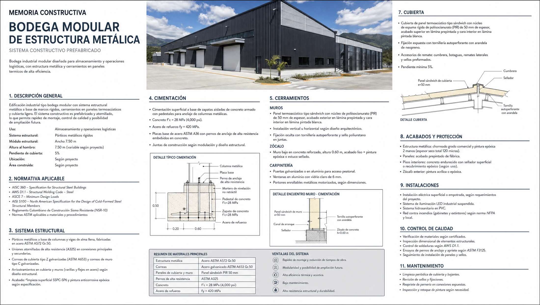 Memoria estructural de bodega en metal certificada NSR-10
