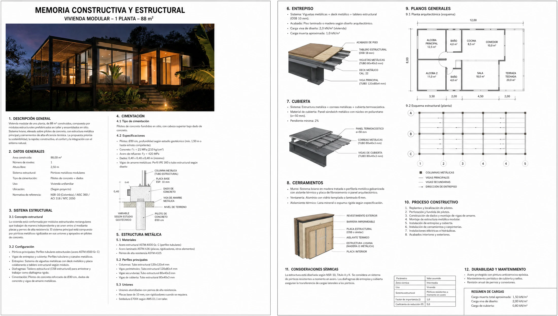 Memoria estructural de casa en estructura metálica de 88 m² certificada NSR-10