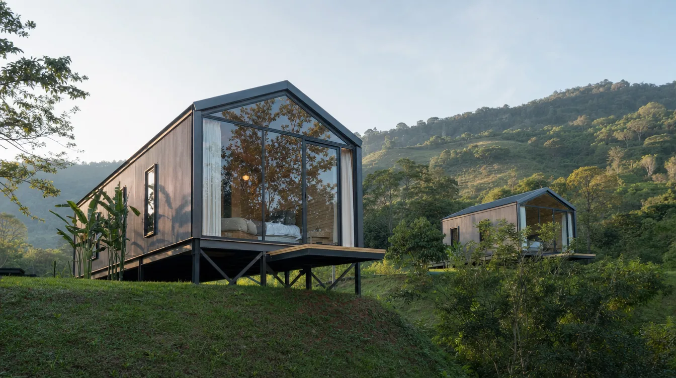 Glamping modular en metal — glamping y cabañas prefabricadas en estructura metálica