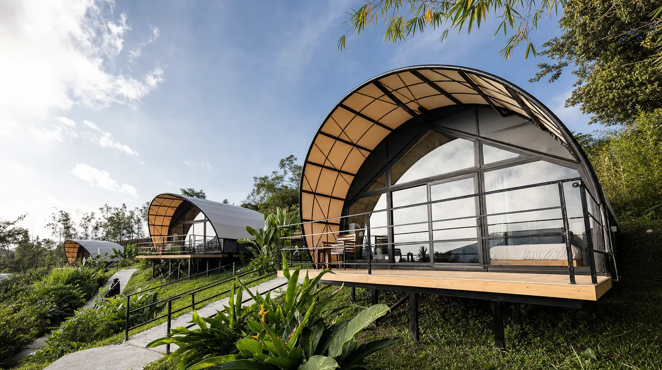 Glamping modular en metal — glamping y cabañas prefabricadas en estructura metálica