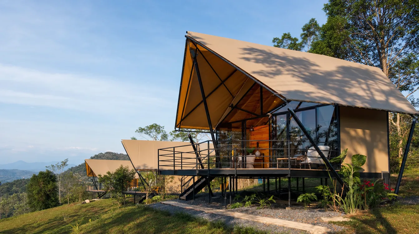 Glamping modular en metal — glamping y cabañas prefabricadas en estructura metálica