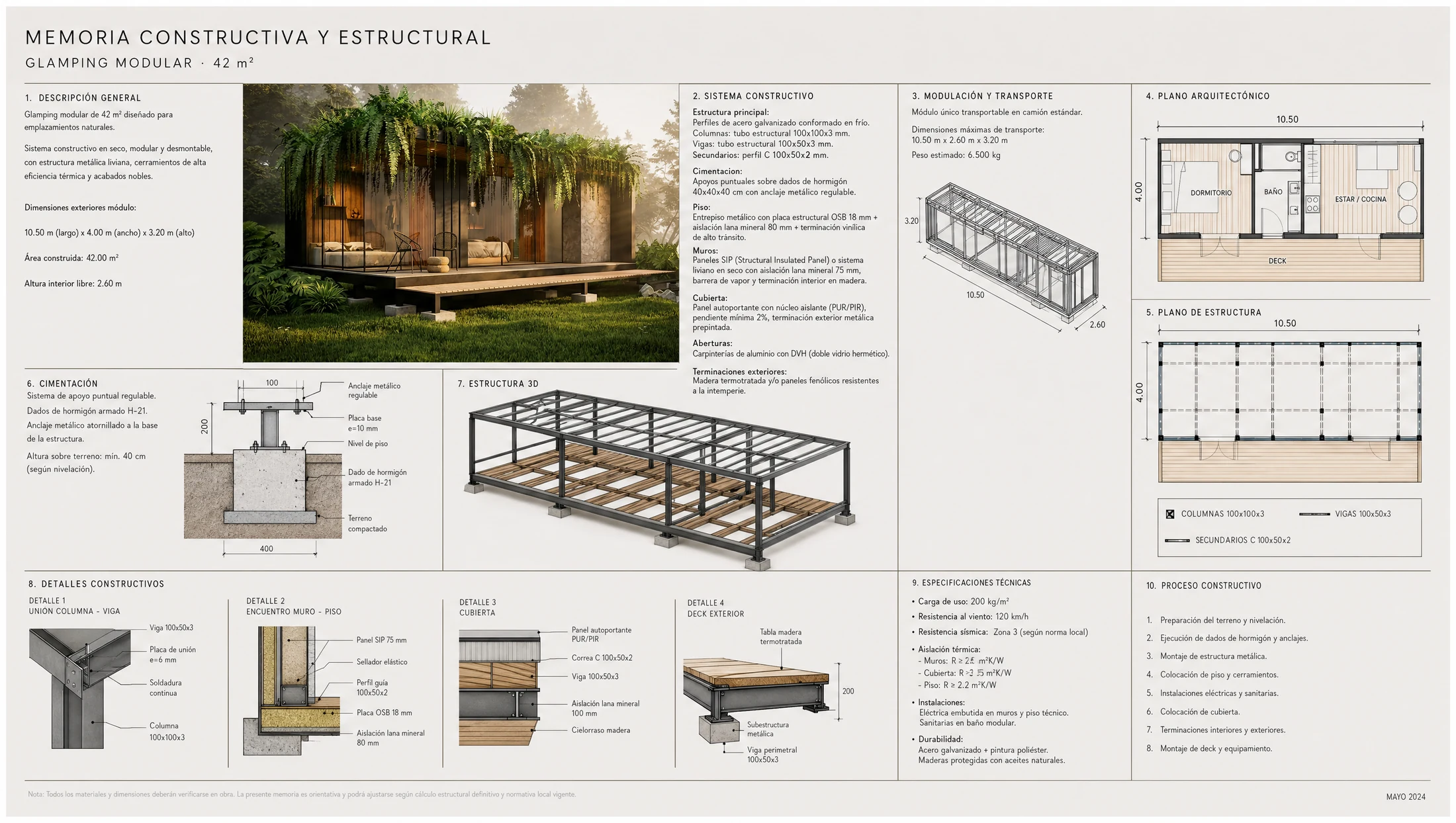 Memoria estructural de glamping en metal certificada NSR-10
