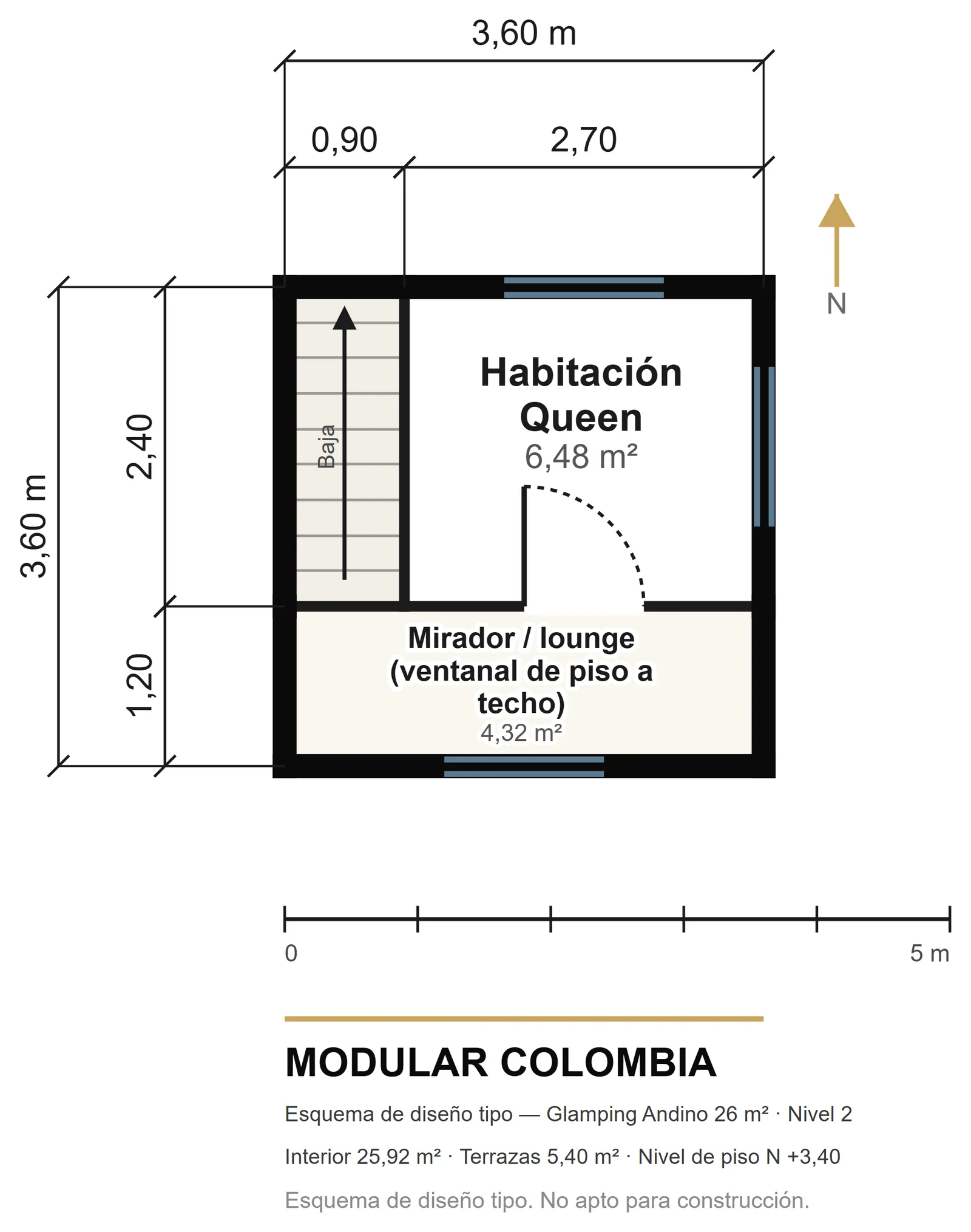 Plano del nivel 2 de Glamping Andino 26 m² — Modular Colombia